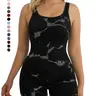 Women's Tummy Control Seamless Ribbed Square-Neck Romper, One-Piece Sleeveless, Stretchable Activewear Fitness Outfit Workout Romper Athleisure Style, Tummy Control Rompers