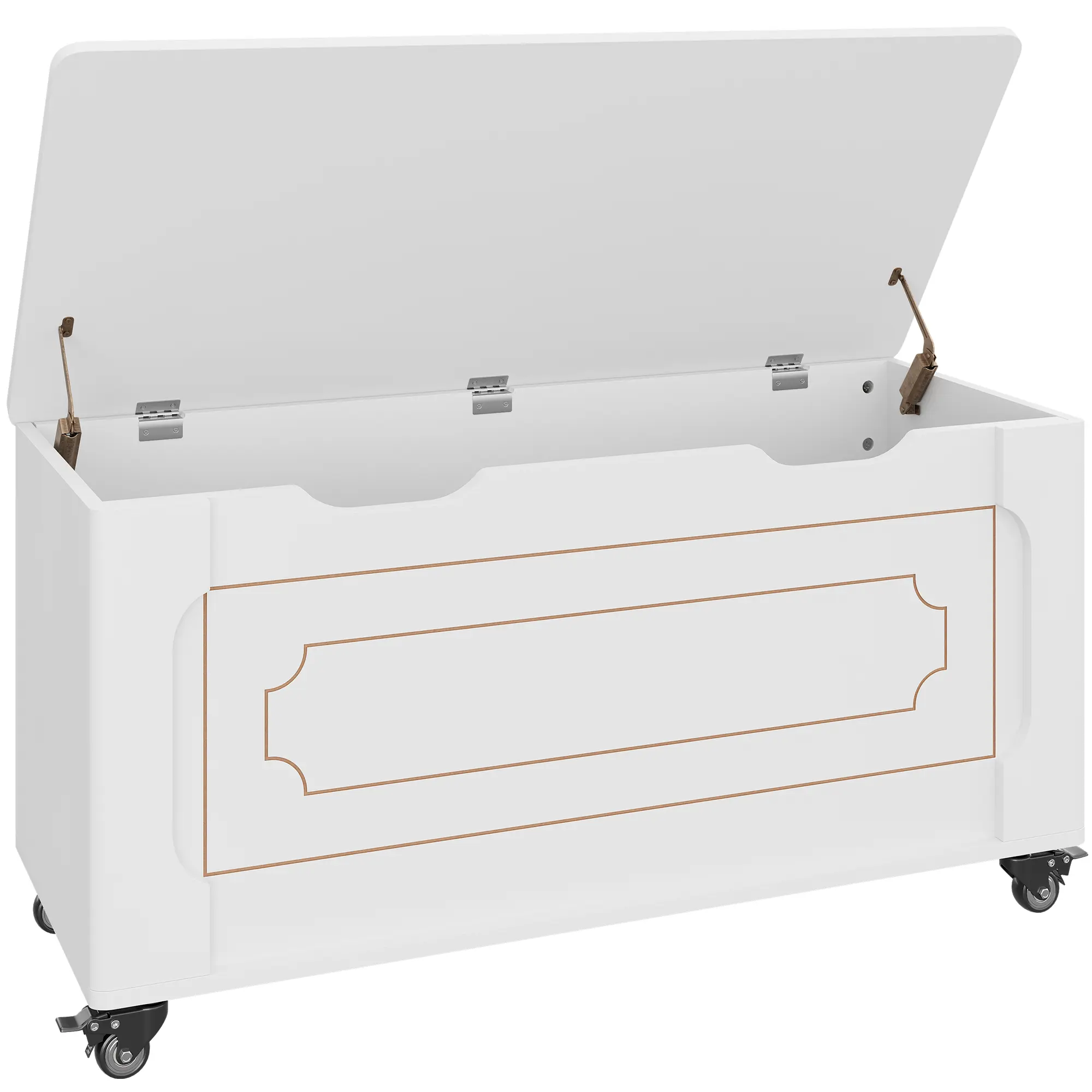 Modern Wooden Entryway Bench with Wheels – Lift-Top Storage Trunk, Double Safety Hinges, Rounded Corners, Multi-Use Shoe and Blanket Chest – Supports 350 lbs – Versatile Hallway Furniture, White