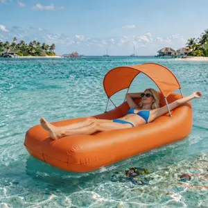 3s Fast Inflatable Pool Float Lounger with UPF50+ Detachable Canopy, Waterproof Water Hammock & Beach Air Sofa Chair for Summer Pool Party, Camping, Backyard