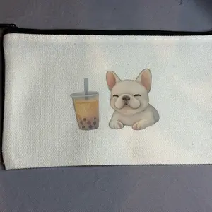 Cute White French Bulldog Bubble Tea Small Bag Fits iPhones Galaxy Phones Credit Cards Keys