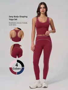 High Elastic Barefeel Yoga Set with Open Back Tank Top and High Waist Tummy Control Leggings for All Seasons, Breathable and Quick-Dry Fitness Wear for Yoga Pilates Running and Daily Exercise
