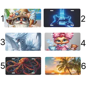 Custom Aluminum License Plate Front Car Tag | Summer Beach Gnome, Neon Electric Guitar, Ice Dragon, Cute Owl Pajamas, Psychedelic Octopus, Palm Tree Sunset | Novelty Auto Decorative Vanity Plates