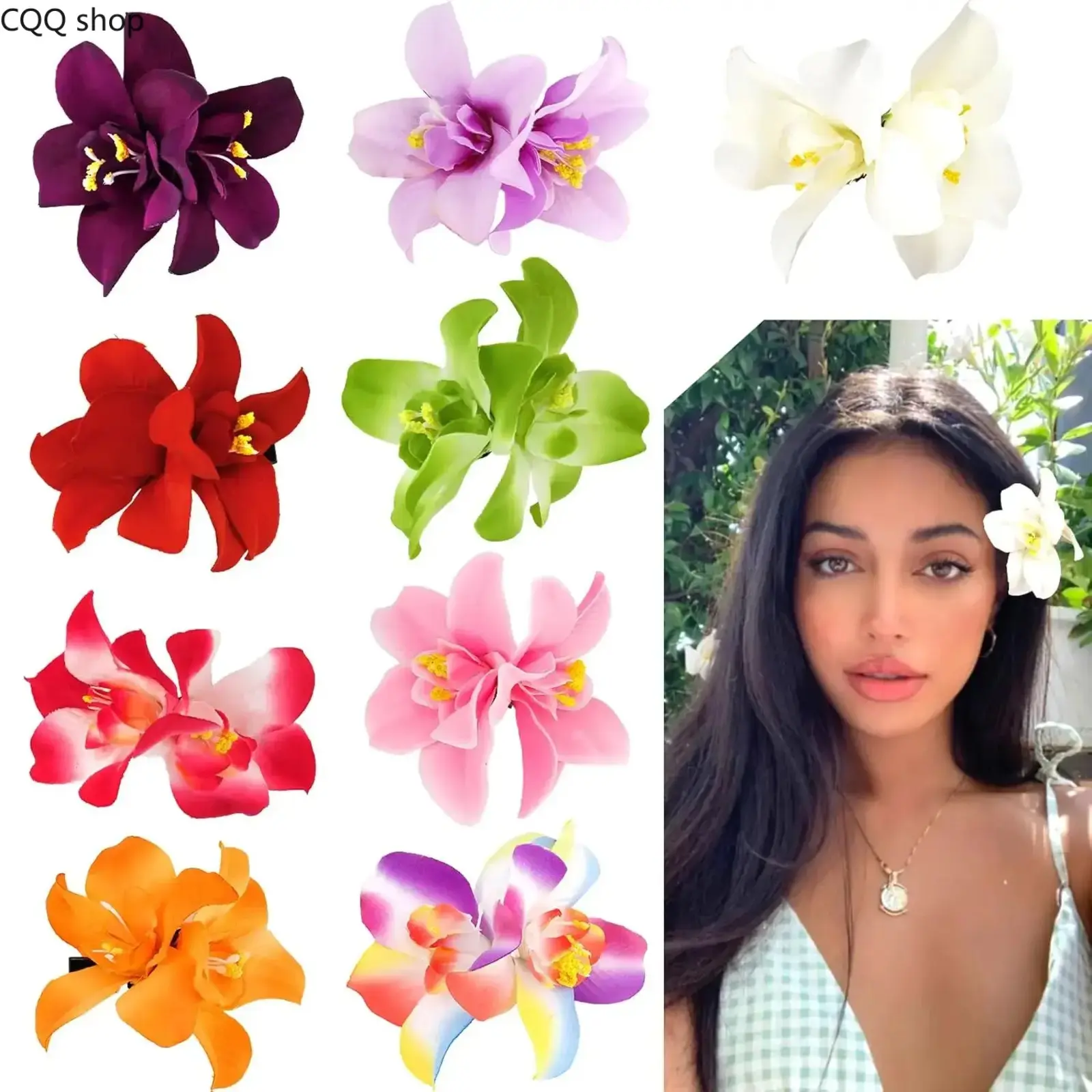 9Pcs Hawaiian Flower Hair Clips, Plumeria Hibiscus & Rose Barrettes, Boho Style Artificial Flower Hair Accessories. Ideal for beach, vacation, party, wedding, stylish decor for women and girls
