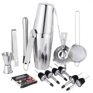 15 Piece Bartending Set Cocktail Shaker Stainless Steel Boston Shaker 304 Bar Tools