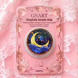 Artistic Mosaic Starry Night Moon MagSafe Phone Grip | Glossy Acrylic Celestial Window Ring Stand | Cute Coquette Pink Aesthetic Accessory