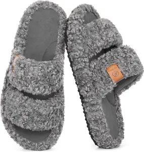 Everfoams Womens Fuzzy Open-Toe Slippers Soft Comfy Memory Foam Indoor House Shoes for Winter Luxury Footwear - Girl