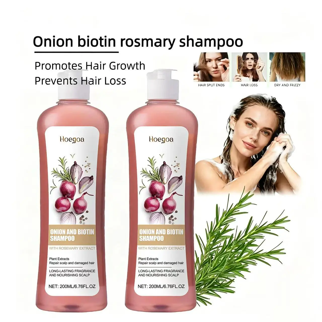 BUY 1 GET 1 FREE Onion biotin rosmary shampoo,strengthens hair follicles,reduces breakage,sulfate-free,suitable for thinning,dry hair types,promotes thicker,healthier,Haircare Gloss，hair booster nourish rescue Radiance Nourishing rosemary