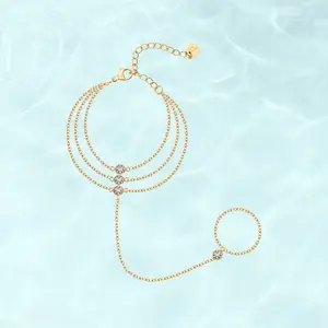 PAVOI Waterproof Layered Hand Chain Bracelet for Women - 14K Gold Plated Loop Chain Gold Bracelets with Cubic Zirconia - Stainless Steel Dainty Trendy Summer Jewelry