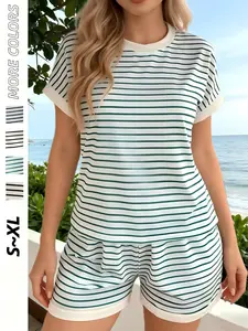 Women's Striped Lounge Set, Soft Skin-Friendly Comfort Sleepwear Two-Piece Suite, Loose-Fitting Casual Home S-Xxl