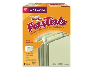 Erasable Fastab Hanging Folders, 1/3-Cut, Letter, 11 Point Stock, Moss, 20/box