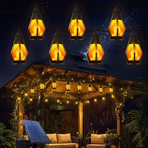 Solar Flame String Lights Outdoor | 15 Flickering Bulbs, Waterproof Warm Glow for Patio, Garden, Party Decor