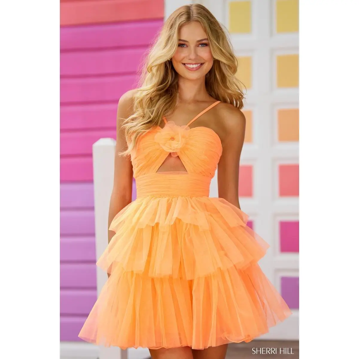 Sherri Hill Short Ruffle Rosette Prom Dress 56113