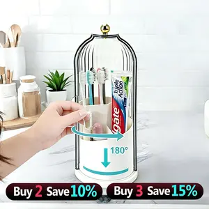 360° Rotating 3 Slots Toothbrush Holder,With Sliding Lid,Dustproof Design,Bathroom Countertop Organizer,Non-Slip Base,Toothpaste & Makeup Brushes Storage Caddy,Space-Saving,Vanity Counter Organizer,Sturdy Durable,Easy To Clean,Multi-Use Storage Stand