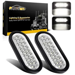 Partsam 2x Oval Clear Lens White Stop Turn Tail Backup Reverse Fog Lights Lamps Rubber Flush Mount 6" 24 LED for Truck Trailer Boat RV Waterproof