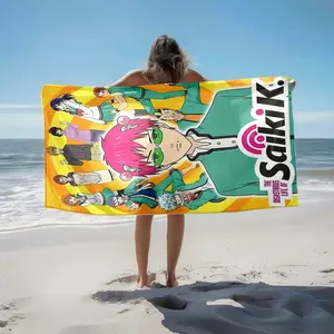 1 piece Saiki Kusuo no Psi-nan Character Collection themed beach towel - Microfiber fluffy flannel sofa blanket, suitable for beds and sofas, modern design, all-season multi-purpose use, digitally printed pattern, 100% polyester material, machine