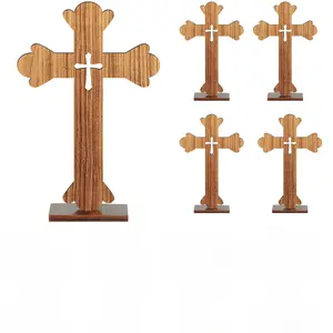 Wooden Cross Ornament, 5 Counts/set Cross Decoration, Religious Center Decoration, Home Decor for Living Room Bedroom Office