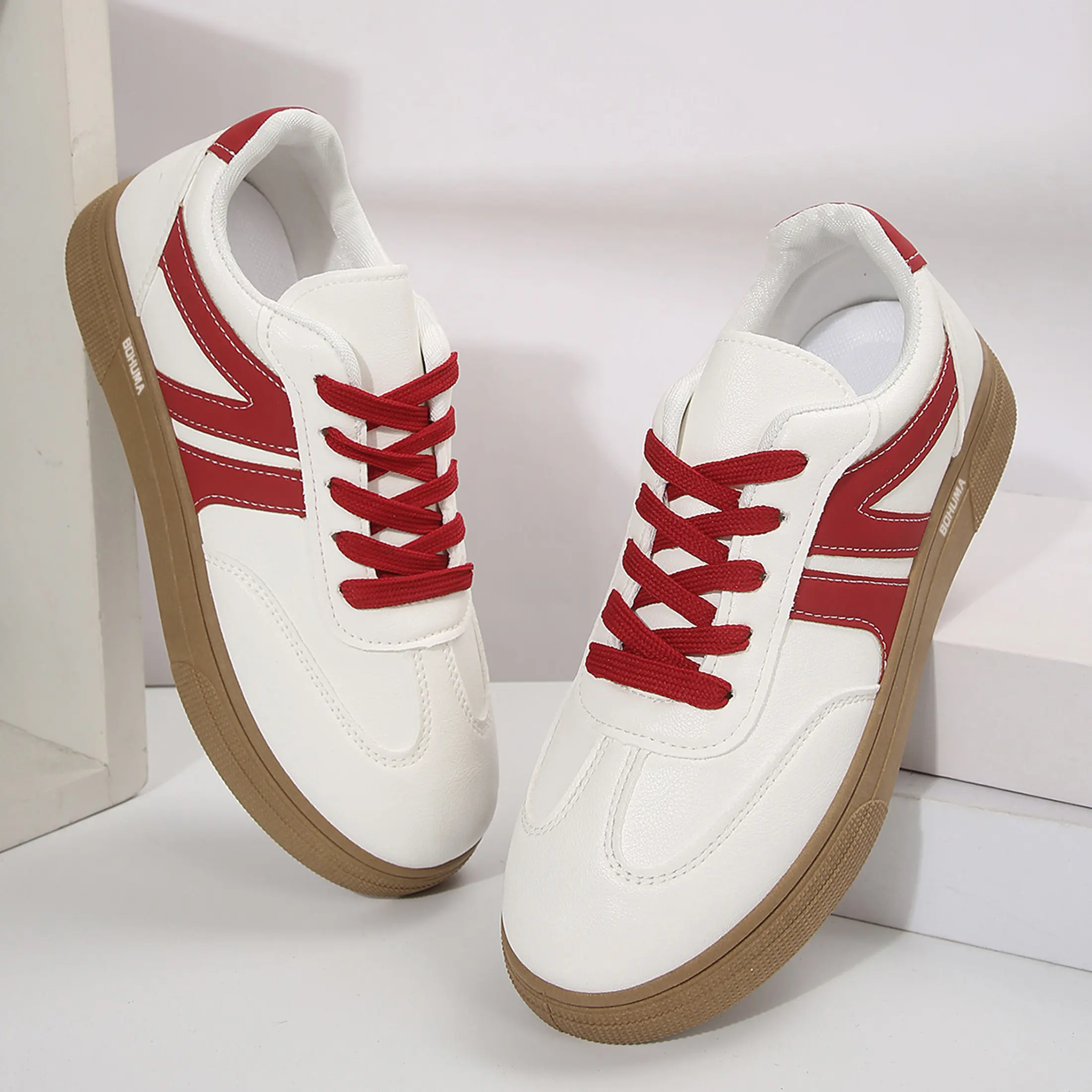 Women Fashion Sneakers Contrast Color Low Top Tennis Shoes Lace Up Casual Comfortable Walking Shoes