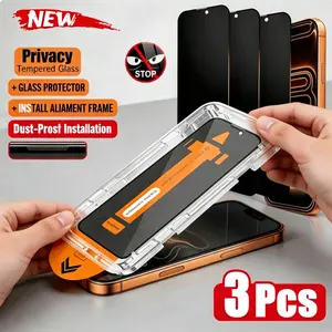 3pcs Full Cover Privacy Protective Cellphone Screen Protector For iPhone 17 Air/16E/17/16/15/14/13/12/11/Pro Max/Pro/Plus/Mini/X/XS/XR/XS MAX/7/8/SE,One-Click Film Applicator,9H+ Hardness,Anti-Spy,Anti-Peep,Anti-Fingerprint,Easy to Install