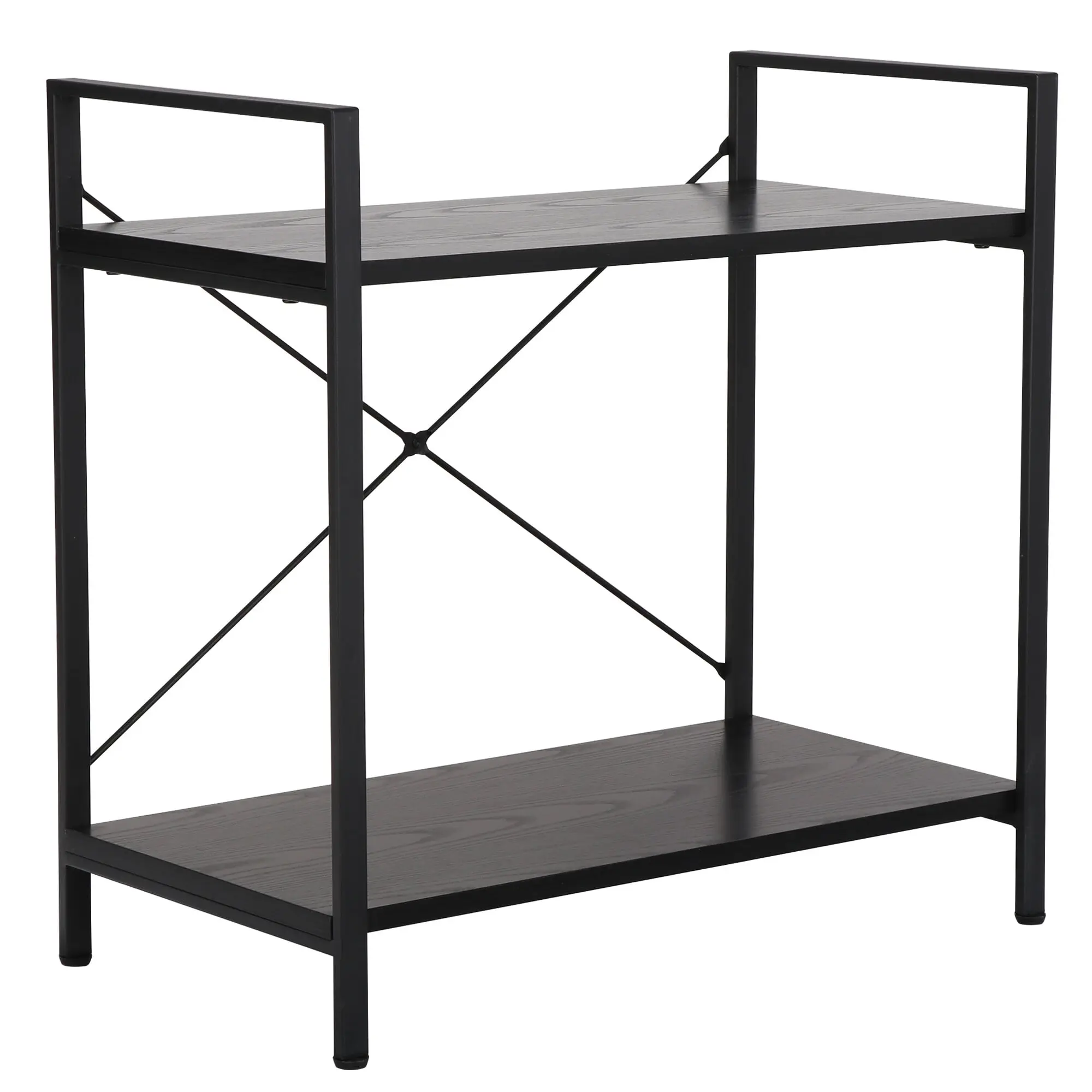 2-Tier Compact Bookshelf with Metal Frame, Black Organizer Rack for Home Office, Indoor Decor Furniture, Two Tiers,back to school,back to school haul