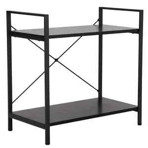 SUPERDEAL Bookshelf 2 Tier Storage shelf with Metal Frame Compact Design for Home Office Black Organiser Racks