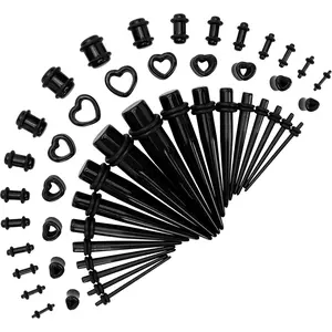 Acrylic, Silicone Ear Stretching Kit: Lightweight Tapers, Heart Tunnels & Plugs for Starter Expanders|   Body Piercing Jewelry Earring Gauges Gauging Set for Men, Women (Size: 14G-0000G)
