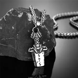GTHIC Viking Sword Rune Stainless Steel Nordic Pendant Powerful Symbolic Jewelry for Men Women Daily Fashion