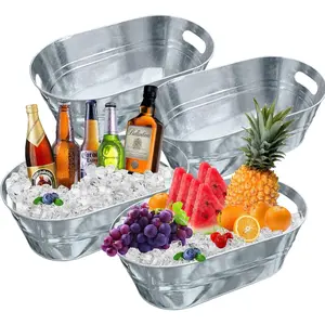 4 count 3 Gallon Galvanized Tub Champagne Bucket with Carry  Drink Storage Cooler Metal Beverage Ice Tub Galvanized Ice Buckets for Parties and  Bar Mimosa Supplies, 15.8 X 9 X 6.2 Inches