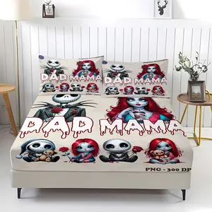 3-Piece Cute Skull & Female Zombie Bedding Set, Includes Sheet and Pillowcases, Anti-Slip Dustproof Cover for Bedroom, Perfect Gift