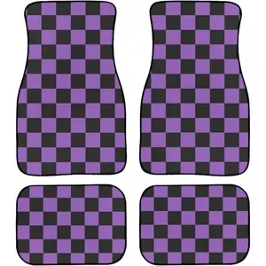 Checkered Floor Mats for Cars Universal Purple and Black Checker Pattern Geometric Chessboard Car Floor Mats Full Set Front Rear Foot Carpet All Weather Fit Auto Accessories for Trucks