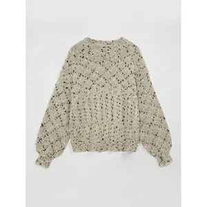 Women's Autumn/Winter Casual Blended Color-Blocked Round Neck Long Sleeve Bell Sleeve Sweater Top Fabric Fit Knitwear Womenswear Polyester Multicolor Drop Shoulder Pullover