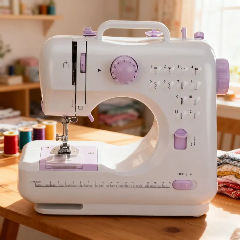 Compact Mini Plastic Electric Beginner Sewing Machine - 12 Built-in Stitches, Curve Stitches, Foot-Operated Function, Battery or AC Use, Ideal for DIY & Clothing Repair, Home Tool