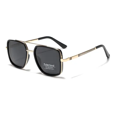 Unisex TR90 Flex Frame Polarized Fashionable Frames Sunglasses - 60s Mod Trendy Vintage Black Gold, Gold Hardware, TAC Lenses, UV400 Protection, PC Components, Peekaboo Look, Beach Glare Control, Eyewear Fashion for Travel, 60s Mod Men's Sunglasses