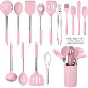 29 count  Cooking Utensils Set, Heat Resistant Kitchen Utensils Set with Stainless Steel Handle, Spatula Sets with Holder and Hooks, Kitchen Tools Gadgets for Nonstick Cookware -