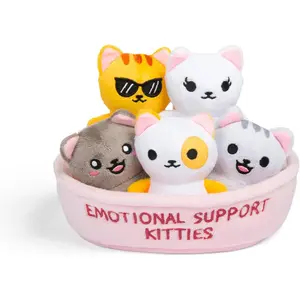 Emotional Support Kitties, Cuddly Stuffed Animals and Toys, Squishy Toys and Plushies, Great Gift Idea for All Ages, Includes 5 Plushies with Carrying Basket