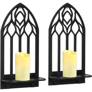 X-CDH03 2 Pcs Gothic Sconces Wall Decor Black Goth Decor Arched Church Wall Gothic Decor Art Gothic Bathroom Decor Gothic Home Decor for Living Room Kitchen Dinner Room (Upward) Metal Set