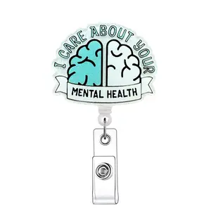 Brain Pattern Retractable Badge Reel, 1/20pcs Acrylic ID Holder with Clip for Nurses Doctors Students Office Staff, Identification Badges & Supplies