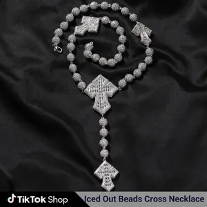 520 Valentine's Day Gift，Hip-Hop Style Jewelry—Perfect for Your Husband or Boyfriend，Gem CZ Rosary Beads Chain，Iced out beads cross chain necklace hip hop jewelry cubic zirconia decor for men women daily wear gift