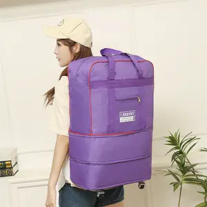 Expandable Wheeled Travel Duffel Bag - Large-capacity foldable rolling luggage with 5 universal wheels, made of sturdy polyester material, ideal for carrying, traveling and storage