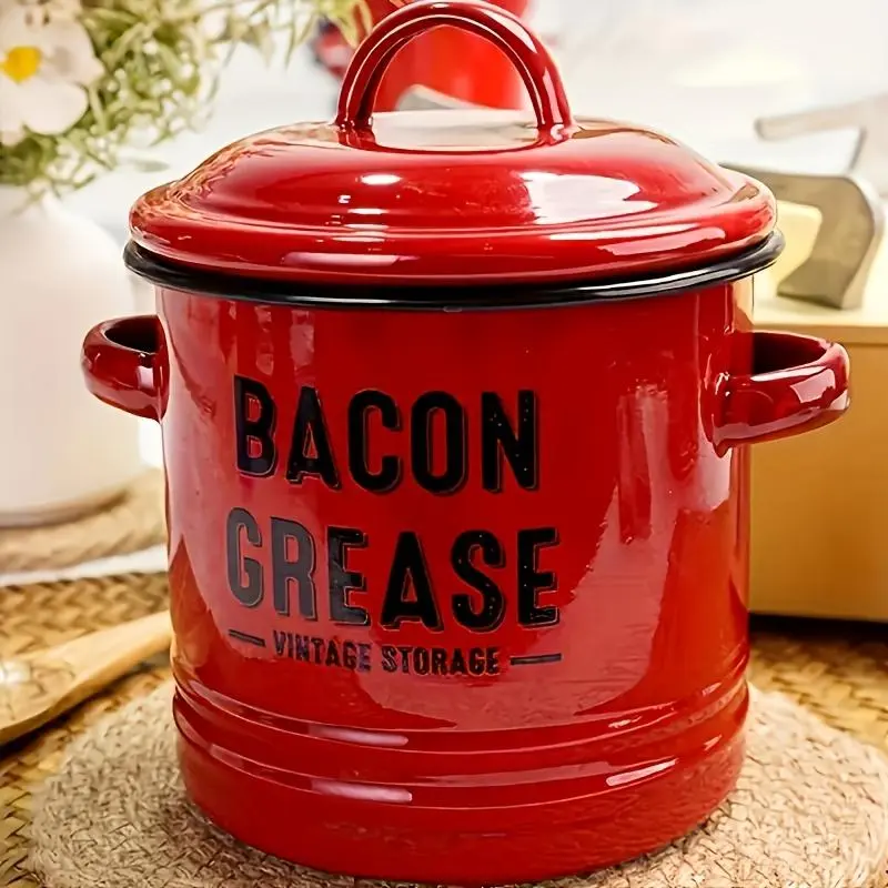 Bacon Grease Container with Strainer & Food-Grade Silicone Spatula, 46oz Large Enamel Rustic Farmhouse Fat Container, Keeper, Dishwasher Safe，Dishwasher Safe Filter Kitchen Utensils fine mesh strainer
