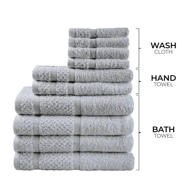 10 Piece Bath Towel Set with Upgraded Softness & Durability, Grey