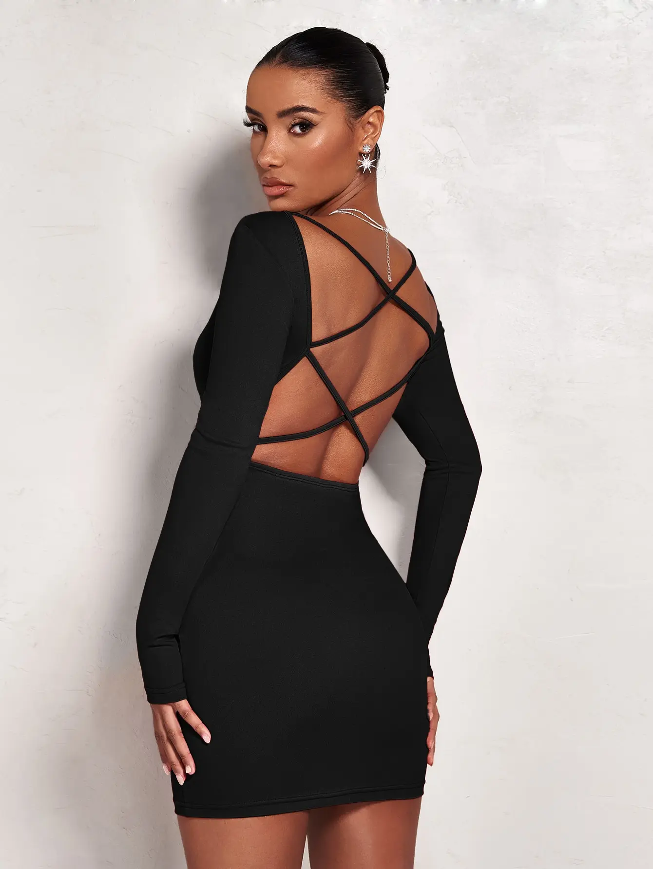 SHEIN BAE Women'S Zebra Pattern Open Back Long Sleeve Bodycon Dress for  Spring Clothes,Backless Dress SHEIN - TikTok Shop