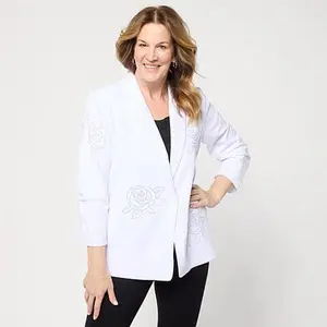 Colleen Lopez Embroidered Button-Front Woven Blazer