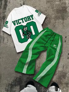 Men's Cartoon Tiger & Letter Print Tee & Side Striped Pants Two-Piece Set, Regular Fit Casual Fashion Cozy Round Neck Short Sleeve T-shirt & Trousers for Daily Outdoor Wear, Men Two-Piece Outfits for All Seasons