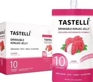 Tastelli Konjac Jelly Infused with Collagen Drink + Vitamin C + Antioxidants / 10 Calories, Vegan, Zero Sugar/Healthy Drinkable Dessert Pouch / (Lychee) - 150mL x 10 Pouches