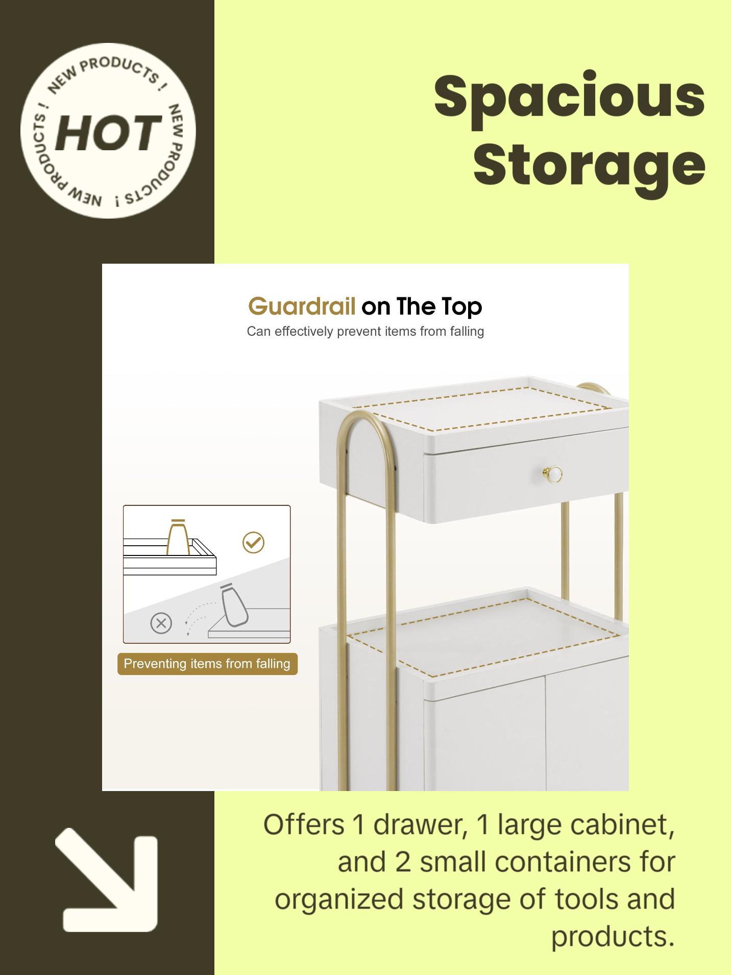 BarberPub Salon SPA Rolling Trolley, Barber Storage Cart for Storing Cosmetics 2074