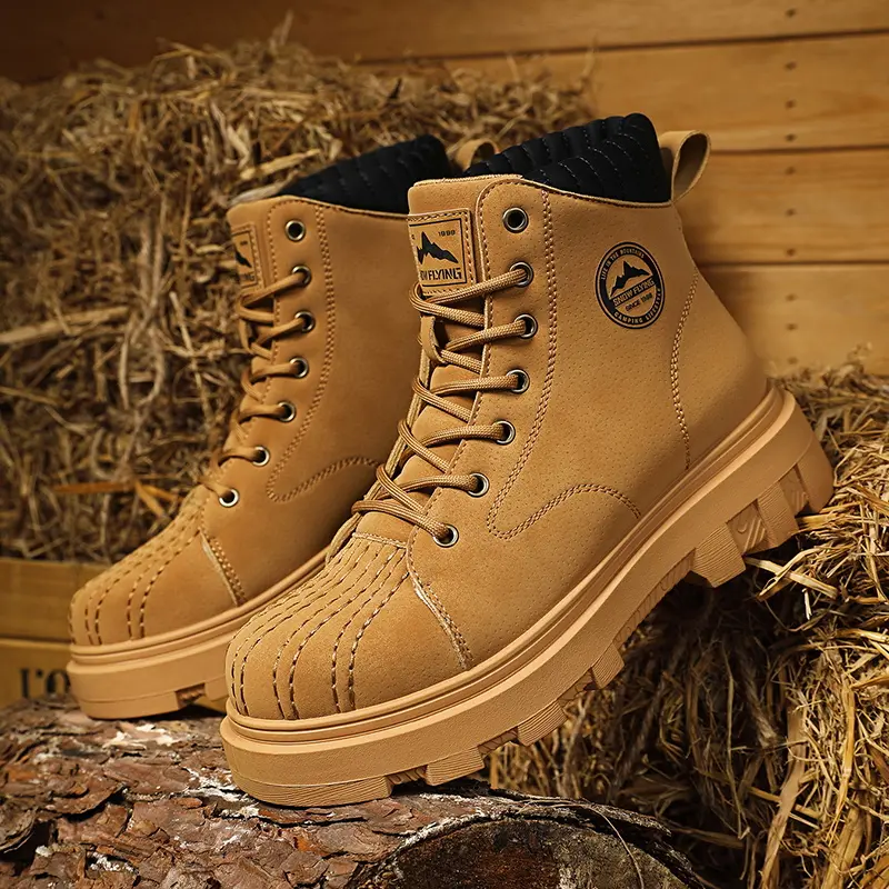 2026 New Unisex Autumn/Winter Chunky Platform Yellow Boots with Shell Toe Cap, Height-Boosting, Fashionable Couples’ Workwear Boots