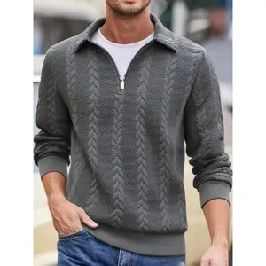 Men's solid-color half-zip drop-shoulder basic hoodie, regular-fit casual long-sleeve turn-down collar knitwear, suitable for autumn and winter wear, ideal for men's daily attire hoodie .