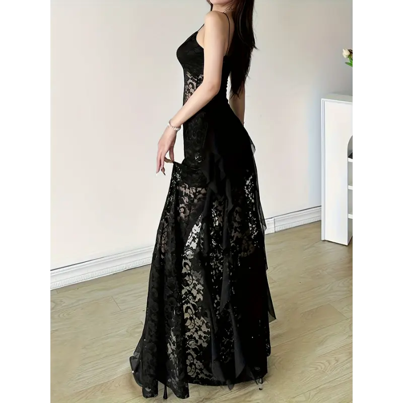 tiered mesh maxi dress Dot Mesh Tiered Maxi Dress – shoprodeodrive