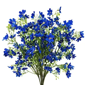 10pcs Light Blue Silk Flowers with Long Stems, Decorative Artificial Baby's Breath Bouquet for Weddings & Parties, Outdoor/indoor Décor