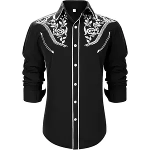 Western Shirts for Men Cowboy Shirts Long Sleeve Embroidered Country Shirt Slim Fit Button Down Shirt Casual Work